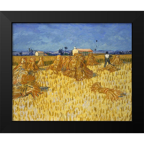 Corn Harvest in Provence Black Modern Wood Framed Art Print by van Gogh, Vincent
