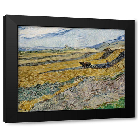 Enclosed Field with Ploughman Black Modern Wood Framed Art Print with Double Matting by van Gogh, Vincent