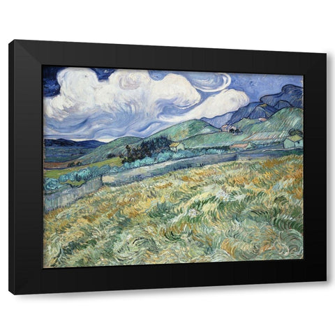 Landscape from Saint-Remy Black Modern Wood Framed Art Print with Double Matting by van Gogh, Vincent