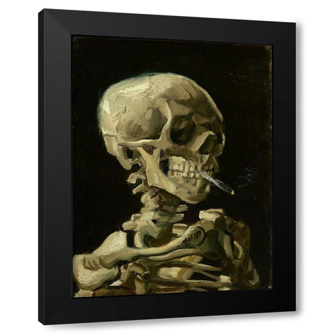Head of a skeleton with a burning cigarette Black Modern Wood Framed Art Print by van Gogh, Vincent