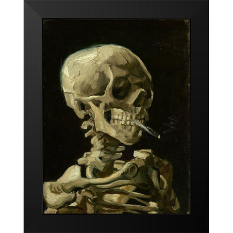 Head of a skeleton with a burning cigarette Black Modern Wood Framed Art Print by van Gogh, Vincent