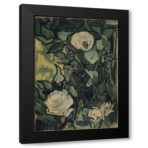 Roses Black Modern Wood Framed Art Print with Double Matting by van Gogh, Vincent