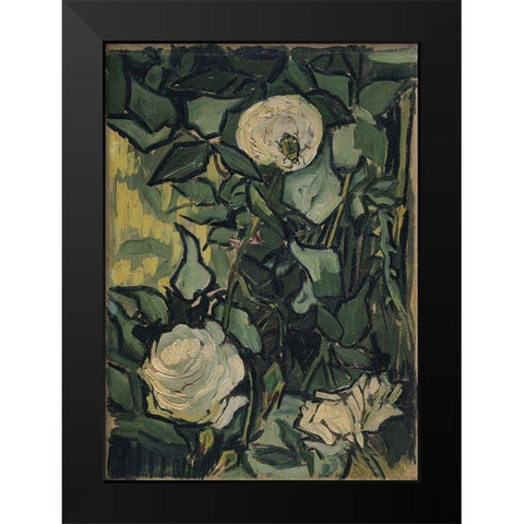 Roses Black Modern Wood Framed Art Print by van Gogh, Vincent