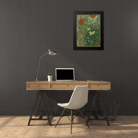 Butterflies and poppies Black Modern Wood Framed Art Print by van Gogh, Vincent
