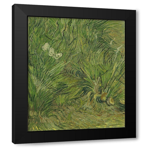 Garden with butterflies Black Modern Wood Framed Art Print with Double Matting by van Gogh, Vincent