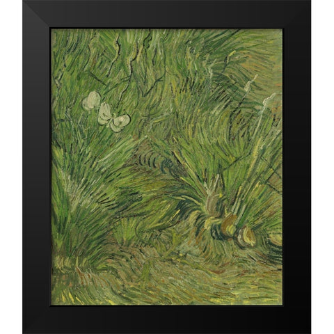 Garden with butterflies Black Modern Wood Framed Art Print by van Gogh, Vincent