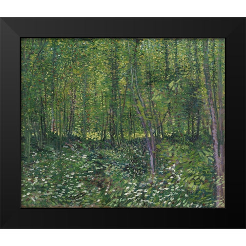 Trees and undergrowth Black Modern Wood Framed Art Print by van Gogh, Vincent