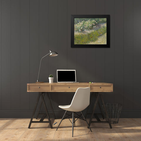 Grass and Butterflies Black Modern Wood Framed Art Print by van Gogh, Vincent