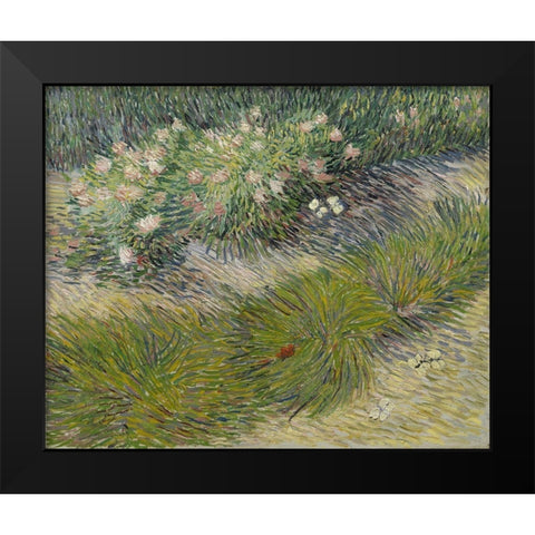Grass and Butterflies Black Modern Wood Framed Art Print by van Gogh, Vincent
