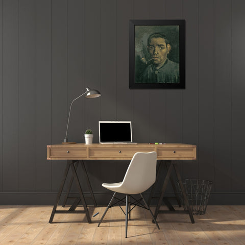 Head of a man Black Modern Wood Framed Art Print by van Gogh, Vincent