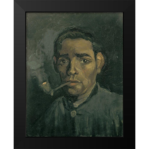 Head of a man Black Modern Wood Framed Art Print by van Gogh, Vincent