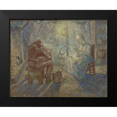 Night Black Modern Wood Framed Art Print by van Gogh, Vincent