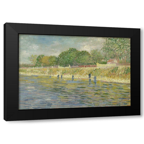 Bank of the Seine Black Modern Wood Framed Art Print with Double Matting by van Gogh, Vincent