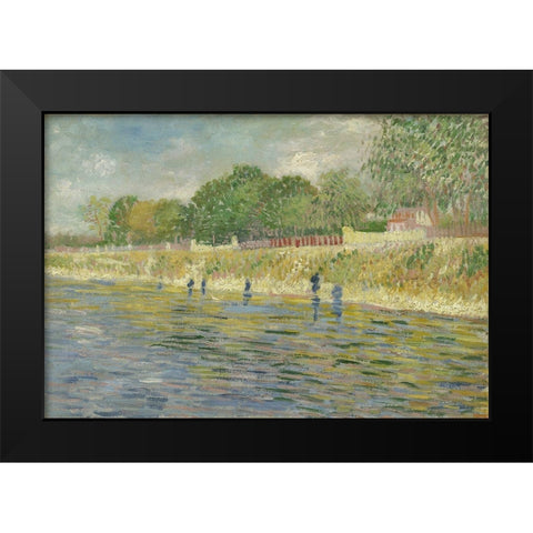 Bank of the Seine Black Modern Wood Framed Art Print by van Gogh, Vincent