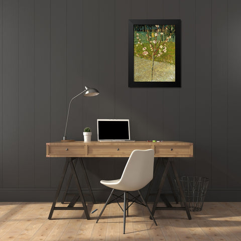 Almond tree in blossom Black Modern Wood Framed Art Print by van Gogh, Vincent