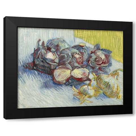 Red cabbages and onions Black Modern Wood Framed Art Print by van Gogh, Vincent
