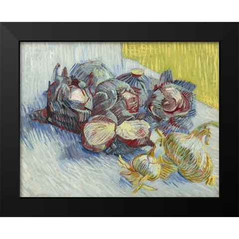 Red cabbages and onions Black Modern Wood Framed Art Print by van Gogh, Vincent