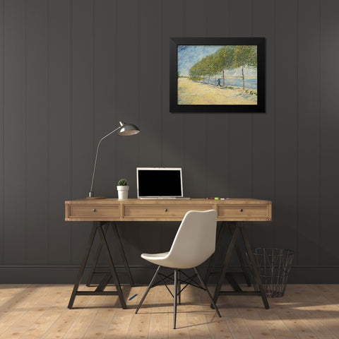 Along the Seine Black Modern Wood Framed Art Print by van Gogh, Vincent