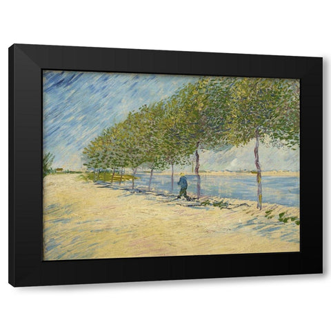 Along the Seine Black Modern Wood Framed Art Print by van Gogh, Vincent