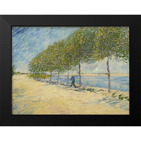 Along the Seine Black Modern Wood Framed Art Print by van Gogh, Vincent