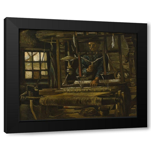A Weavers Cottage Black Modern Wood Framed Art Print with Double Matting by van Gogh, Vincent