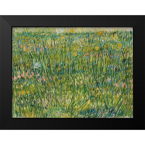Patch of grass Black Modern Wood Framed Art Print by van Gogh, Vincent