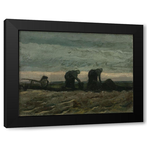 Two women on the heath Black Modern Wood Framed Art Print with Double Matting by van Gogh, Vincent