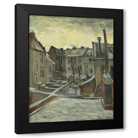 Houses seen from the back Black Modern Wood Framed Art Print by van Gogh, Vincent