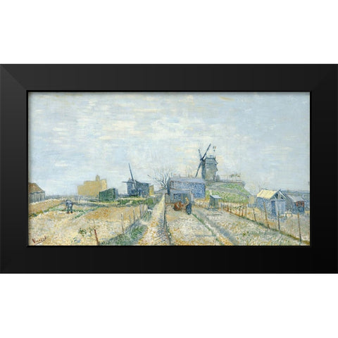 Montmartre, mills and vegetable gardens Black Modern Wood Framed Art Print by van Gogh, Vincent