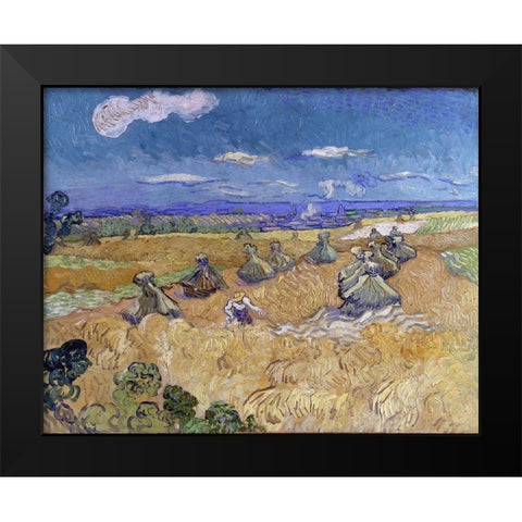 Wheat Stacks with Reaper Black Modern Wood Framed Art Print by van Gogh, Vincent