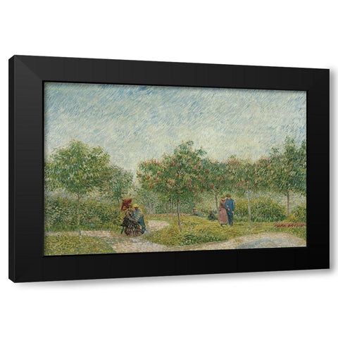 Garden in Montmarte with lovers Black Modern Wood Framed Art Print with Double Matting by van Gogh, Vincent