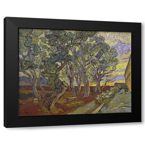 The garden of Saint Pauls Hospital Black Modern Wood Framed Art Print by van Gogh, Vincent
