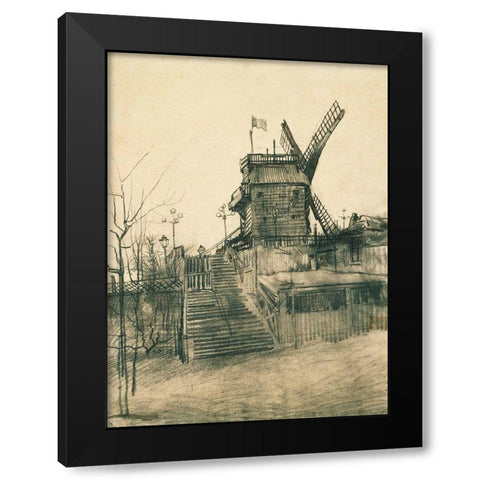 Moulin de la Galette Black Modern Wood Framed Art Print with Double Matting by van Gogh, Vincent