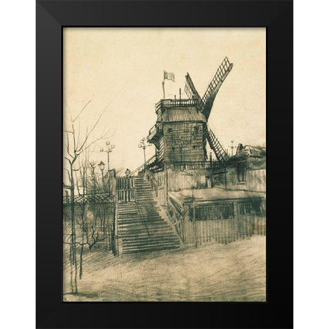 Moulin de la Galette Black Modern Wood Framed Art Print by van Gogh, Vincent