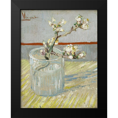 Sprig of flowering almond in a glass Black Modern Wood Framed Art Print by van Gogh, Vincent