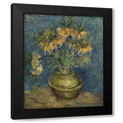 Imperial Fritillaries in a Copper Vase Black Modern Wood Framed Art Print by van Gogh, Vincent