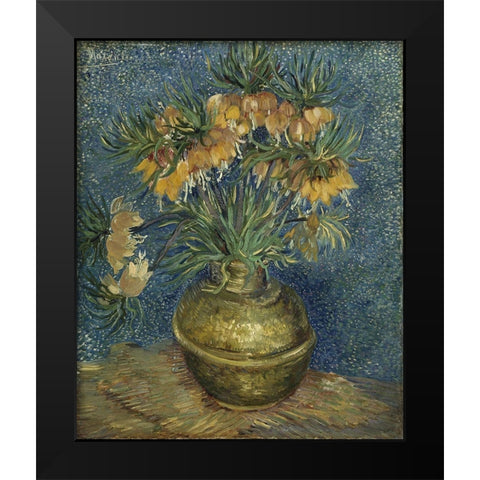 Imperial Fritillaries in a Copper Vase Black Modern Wood Framed Art Print by van Gogh, Vincent