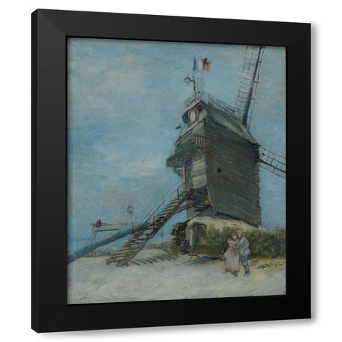 Le Moulin de la Galette Black Modern Wood Framed Art Print with Double Matting by van Gogh, Vincent