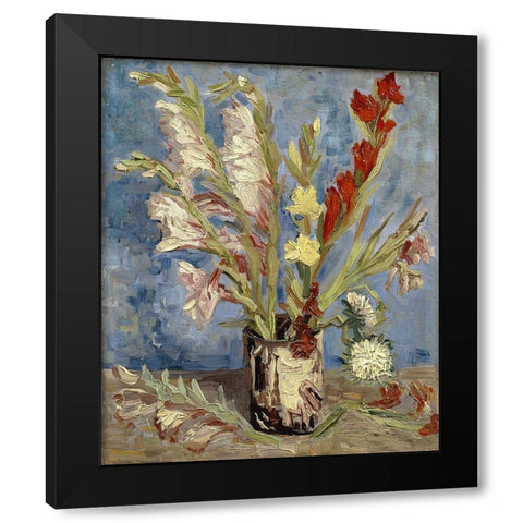 Vase with gladioli and China asters Black Modern Wood Framed Art Print with Double Matting by van Gogh, Vincent
