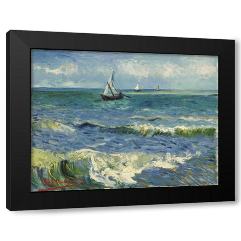 Seascape near Les Saintes-Maries-de-la-Mer Black Modern Wood Framed Art Print by van Gogh, Vincent