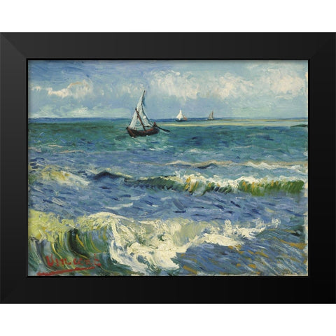 Seascape near Les Saintes-Maries-de-la-Mer Black Modern Wood Framed Art Print by van Gogh, Vincent