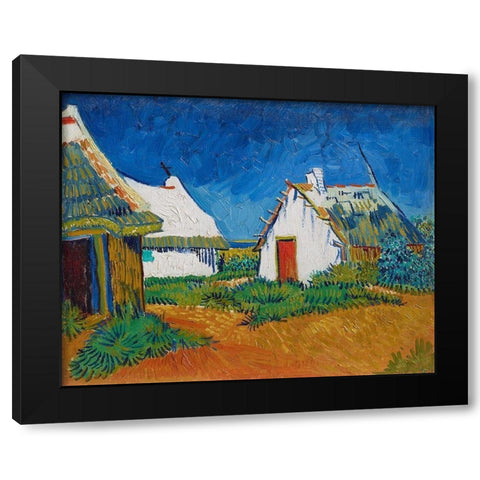 Three white cottages in Saintes-Maries Black Modern Wood Framed Art Print by van Gogh, Vincent