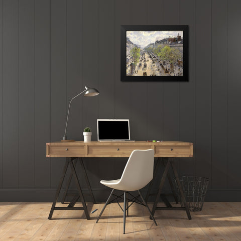 Boulevard Montmartre, Spring Black Modern Wood Framed Art Print by Pissarro, Camille