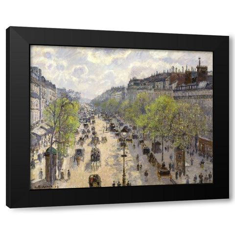 Boulevard Montmartre, Spring Black Modern Wood Framed Art Print by Pissarro, Camille