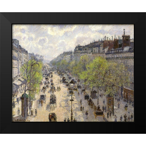 Boulevard Montmartre, Spring Black Modern Wood Framed Art Print by Pissarro, Camille