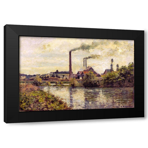 The Factory at Pontoise Black Modern Wood Framed Art Print by Pissarro, Camille