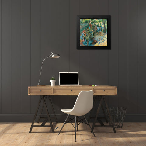 Apple Picking Black Modern Wood Framed Art Print by Pissarro, Camille