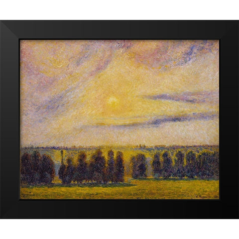 Sunset at Eragny Black Modern Wood Framed Art Print by Pissarro, Camille