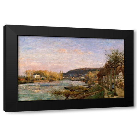 The Seine at Bougival Black Modern Wood Framed Art Print by Pissarro, Camille