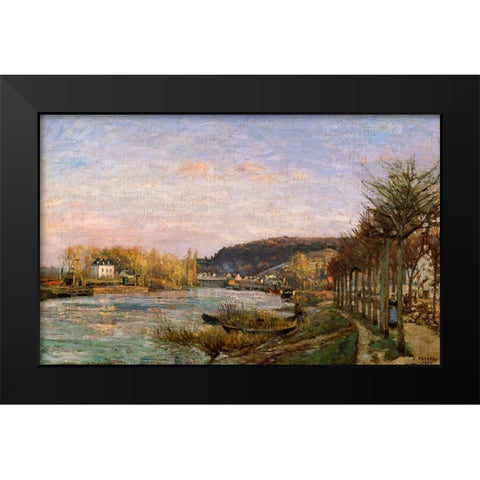 The Seine at Bougival Black Modern Wood Framed Art Print by Pissarro, Camille